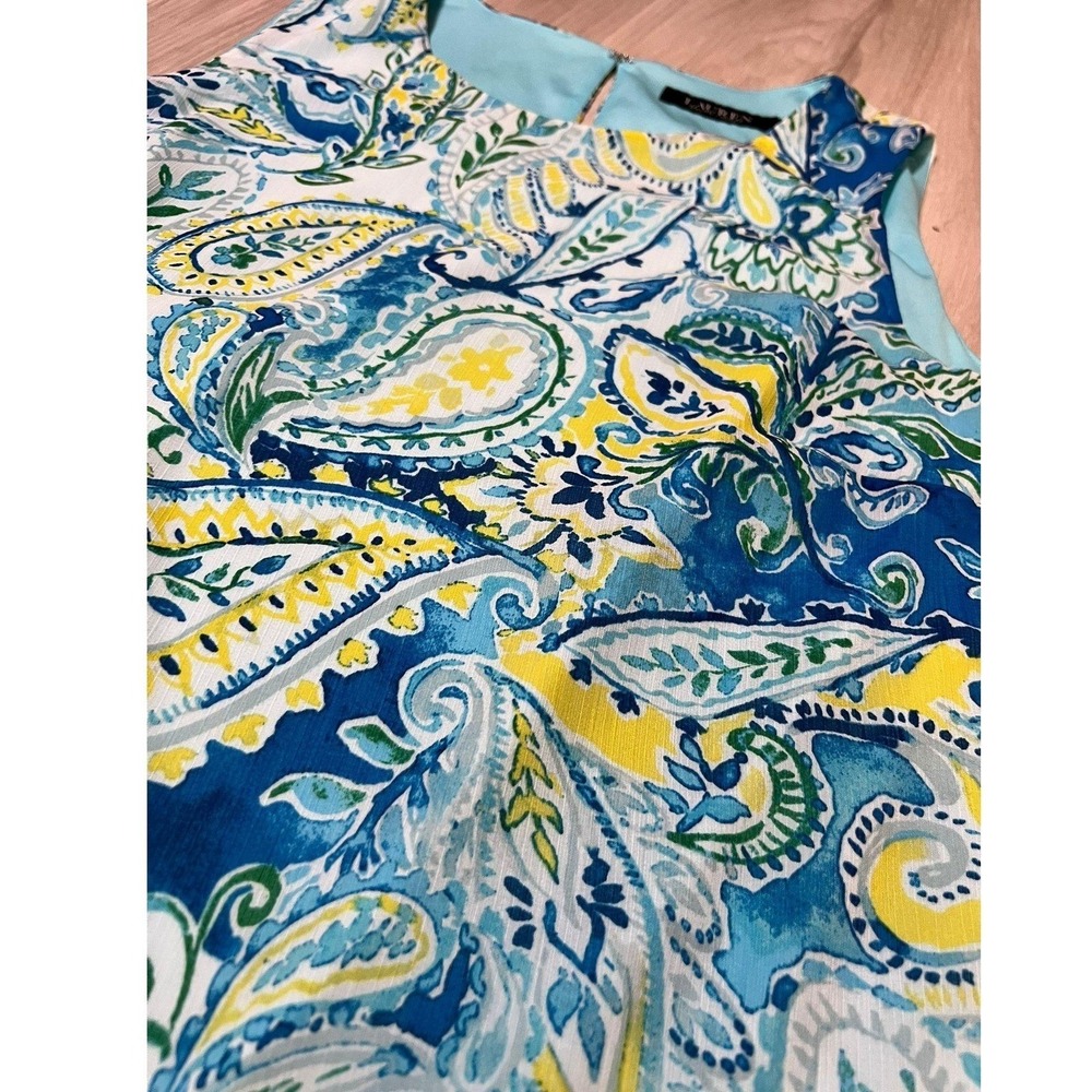 Lauren Ralph Lauren Dress Size 6 Blue Yellow Green Paisley Tiered Ruffle Womens - Picture 4 of 15
